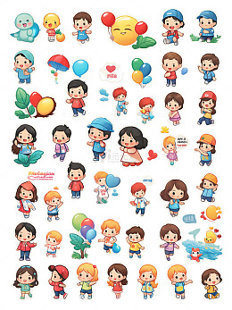 六一儿童节可爱小男孩 可爱小女孩 气球