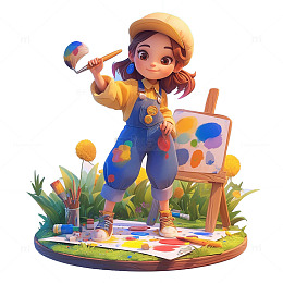 卡通黄色绘画女孩