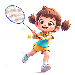 打羽毛球运动的女孩人物