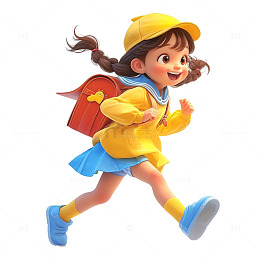卡通皮克斯黄色书本奔跑女孩