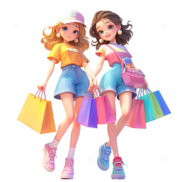 卡通购物时尚女孩