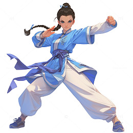 卡通练武术蓝色女孩人物
