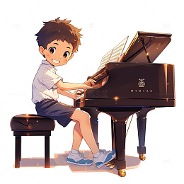 卡通钢琴表演男孩