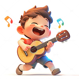 卡通弹吉他唱歌男孩人物