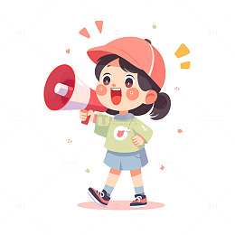 一个卡通女孩举着喇叭