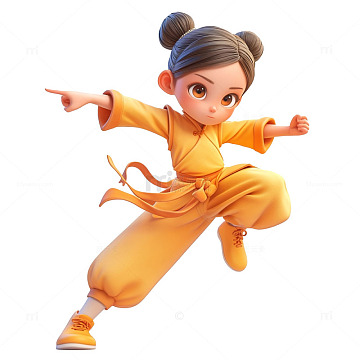 卡通可爱练武术的女孩