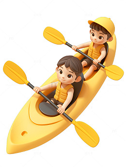 小孩漂流划船开心黄色