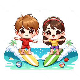 夏日冲浪卡通人物素材