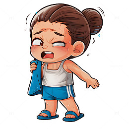 夏天热得出汗卡通人物素材