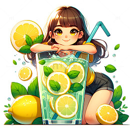 夏季青柠饮料创意插画