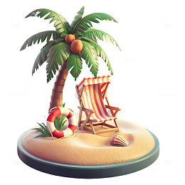 夏日海滩3D卡通素材