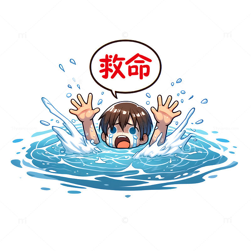 救命溺水卡通人物素材