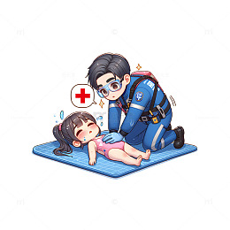 溺水急救场景卡通人物素材