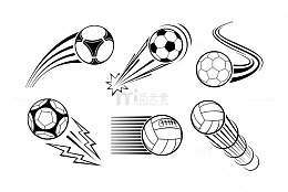 足球元素组合手绘简笔画