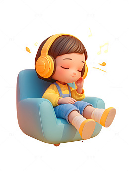 坐在沙发上听歌的女孩音乐