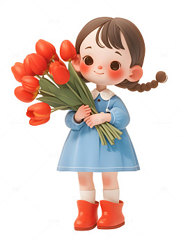 手捧鲜花的女孩节日