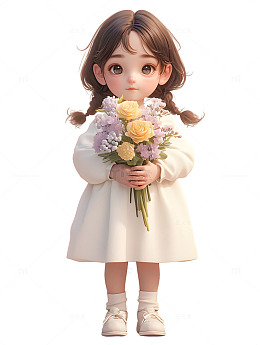 手捧鲜花的女孩3D