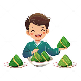 矢量手绘-推销粽子的小孩娃娃男孩