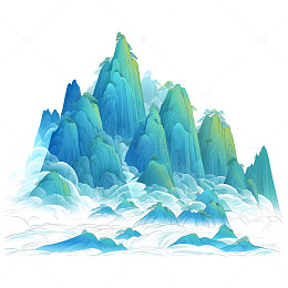 国潮云雾山水风景插画素材