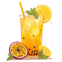 饮料百香果橙汁插画素材