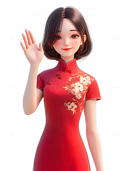 穿红色旗袍的美少女半身
