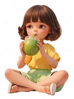 夏日喝椰子汁的女孩3