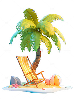 椰树与沙滩椅暑假度假