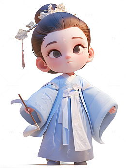 汉服男孩拿毛笔