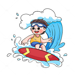 可爱线描夏日冲浪卡通人物