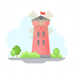 砖红色的风车建筑