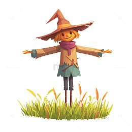 草地上带巫女帽的稻草人