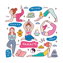 卡通涂鸦做瑜伽的女士