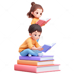 一起阅读的少年儿童3D人物素材