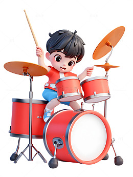 卡通小孩打架子鼓
