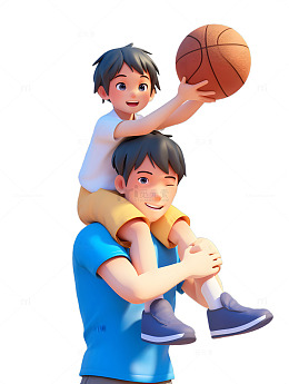 小男孩与父亲打篮球