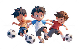 小孩子踢足球3D卡通足球队