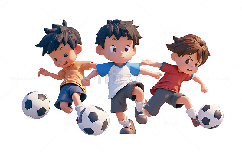 小孩子踢足球3D卡通足球队