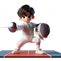 击剑运动卡通3D人物素材