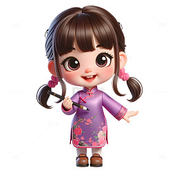 拿着毛笔的可爱3D卡通人物素材