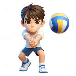 打排球的男孩卡通3D人物素材