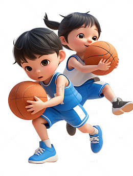 两个小孩打篮球运动娱乐开心3D