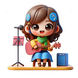 乐器弹奏表演卡通3d人物素材