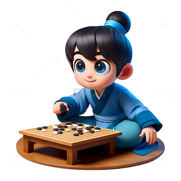 下围棋的可爱男孩3d卡通人物素材
