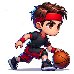 打篮球的帅气男孩卡通人物素材