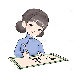 暑期培训班-书法人物写字场景