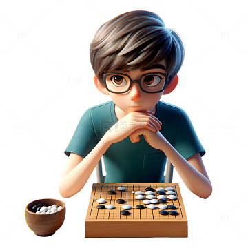 下围棋的3d卡通男孩素材