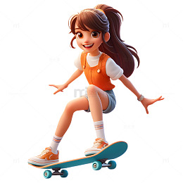 玩滑板的卡通3D人物素材