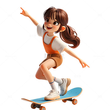 玩滑板的可爱女生3d人物素材