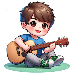 儿童吉他演奏卡通插画素材