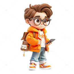 3D背着书包的男孩